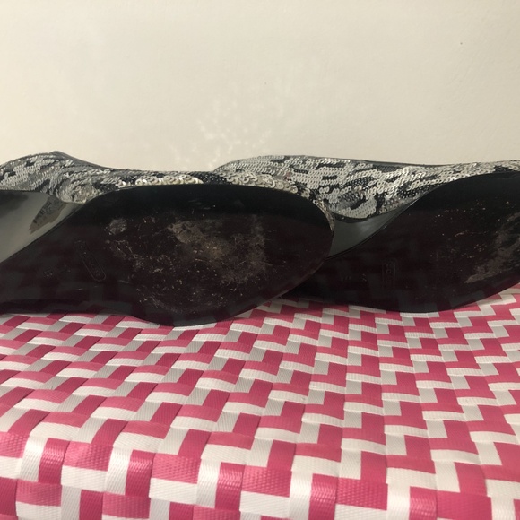 Coach Silver & Black Poppy Sequin Wedges 11 - Picture 4 of 5